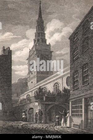 St.'s Braut Kirche, Fleet Street, London. Antike graviert Drucken 1817 Stockfoto