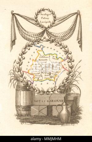 LOT-ET-GARONNE Departement. Knappe antike Karte/carte von A.M. PERROT 1823 Stockfoto