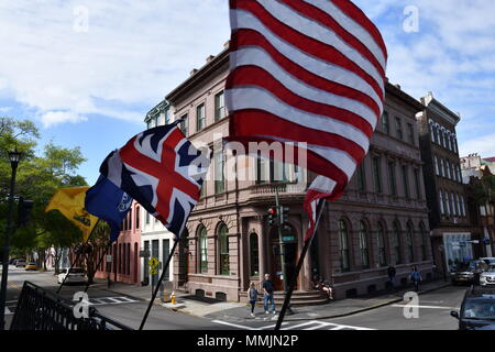 British American Flags der Kolonialzeit Stockfoto