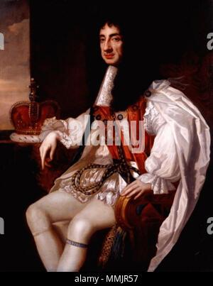 . Englisch: Charles II. Dargestellt tragen die Gewänder der Souverän des Ordens der Strumpfband. Englisch: Porträt von König Charles II (1630-1685). ca. 1675. Charles II (1675) Stockfoto