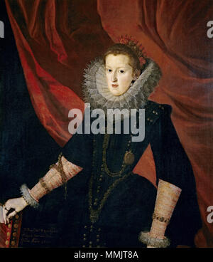 . Español: Retrato de la Reina Margarita de Austria-Estiria (1584-1611), Que fue Reina consorte de España por su matrimonio con el rey Felipe III. Englisch: Portrait von Margarete von Österreich (1584-1611), Königin von Spanien. La Reina Margarita de Austria-Estiria. 1607. Juan Pantoja de la Cruz017 Stockfoto