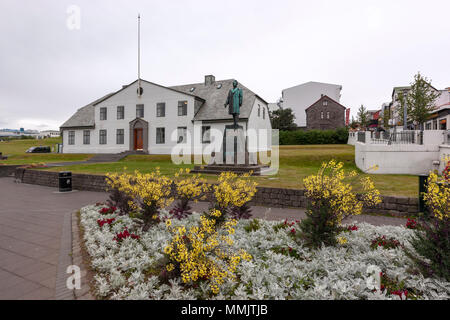 Hannes HAFSTEIN Statue in Laekjargata, Government House Prime Minister Office, Reykjavík, Island Stockfoto