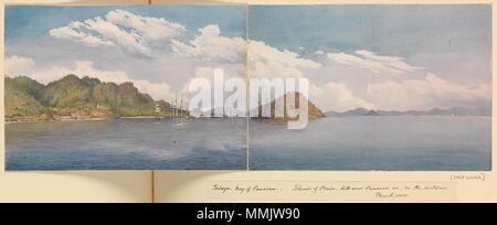 . Deutsch: "Dar Es Salaam, die Bucht von Panama - die Inseln Perico, Hügel über Panama&c in der Ferne, März 1850". . Mai 1850. Admiral Edward Gennys Fanshawe (27. November 1814 bis 21. Oktober 1906). Edward Gennys Fanshawe, Dar Es Salaam, die Bucht von Panama - die Inseln Perico, Hügel über Panama &Amp; c in der Ferne, März 1850 Stockfoto