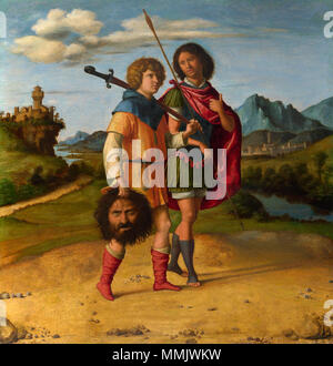 Kmssp 725 English: David und Jonathan Englisch: David und Jonathan Italiano: Davide e Gionata???????:????? ? ??????? . Ca. zwischen 1505 und 1510. Giovanni Battista Cima da Conegliano - Davide e Gionata Stockfoto