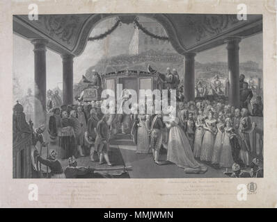 . Englisch: Landung von SEINER KÖNIGLICHEN HOHEIT Erzherzogin D. Carolina Leopoldina, Princess Royal des Vereinigten Königreichs von Portugal, Brasilien und Algarves, in Rio de Janeiro am 5. November 1817. Français: Débarquement de Son Altesse Royale L'Archiduchesse Caroline Leopoldine, Princesse-Royal du Royaume Uni de Portugal, du Brésil et des Algarves, à Rio de Janeiro, Le 5 de marzo de 1817. Português: Desembarque de Sua Alteza Real eine Arquiduquesa D. Carolina Leopoldina, Princesa-Real do Reino Unido de Portugal, Brasilien e Algarves, keine Rio de Janeiro em 5 de Novembro de 1817. . Ca. 1820. Pintado por Jean-Baptiste de Stockfoto