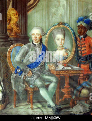 . Englisch: Portrait von Heinrich Carl Schimmelmann mit dem Porträt seiner Frau Caroline Tugendreich mit einem Afrikanischen slave Boy. ca. 1773. Heinrich Carl Schimmelmann 1773 Stockfoto