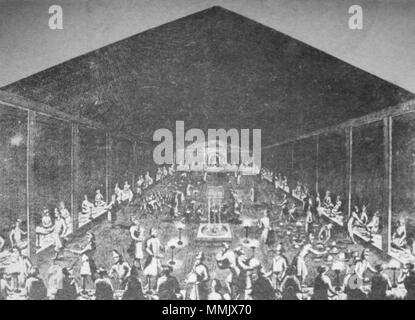 . ქართული: სტუმრებისათვის გამართული სადილი ვახტანგ V-ის (შაჰნავაზის) სასახლეში თბილისში. ჟან შარდენის ალბომიდან Englisch: königliches Bankett am Hof des georgischen König Wachtang V (Shah-Nawaz) in Tiflis. Vom Reisebericht der französischen Handelsflotte Jean Chardin. 17. Jahrhundert. Jean Chardin (1643-1713) Alternative Namen Joan Chardin, Jean-Baptiste Chardin, Sir John chardin Beschreibung Französisch Explorer und Historiker Geburtsdatum / Tod 26. November 1643 vom 26. Januar 1713 Ort der Geburt / Todes Paris London Arbeiten Standort Paris, Iran, Indien, Paris, Smyrna und Konstantinopel, Krim Peninsul Stockfoto