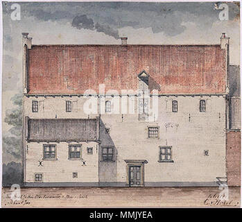 . Englisch: Aquarel met afbeelding van de voorgevel Van Het Huis Oldenbarnevelt (huis Muurhuizen Bollenburg, 19) te Amersfoort schaal 1:100. . 1886. G. van Arkel 89 Bollenburg, Huis waar Johan van Oldenbarnevelt opgroeide Stockfoto