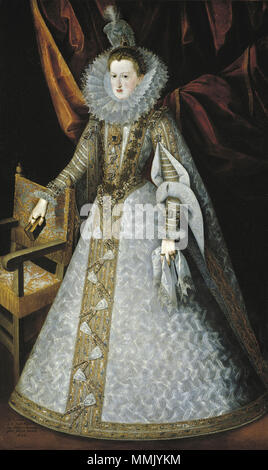 . Español: Retrato de la Reina Margarita de Austria-Estiria (1584-1611), Que fue Reina consorte de España por su matrimonio con el rey Felipe III. Englisch: Portrait von Margarete von Österreich (1584-1611), Königin von Spanien. Portrait von Margarete von Österreich (1584-1611). 1606. Juan Pantoja de la Cruz 016 Stockfoto