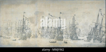 Die erfolglose Englische Angriff gegen die Rückkehr der niederländischen Flotte in den Hafen von Bergen, Norwegen, 12. August 1665: Episode aus dem Zweiten Englisch-Niederländischen Krieg (1665-67).[1] Alternative Titel (s): Mislukte aanslag der Engelsen op de retourvloot van Pieter de Bitter te Bergen (Norwegen), 12 Aug 1665; algemeen lesen Sie mehr van de Nederlandse schepen o.a. de 'Walcheren', De'Rijzende Zon', de 'Kogge', de "Catherina", de Jonge Prins', De'Hoorn' Met en de' Phenix".[2]. ca. 1666 (1665-1673). De mislukte Engelsen aanslag van de Op de retourvloot in De Haven van Bergen - Der gescheiterte Versuch der Englischen Stockfoto