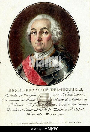 . Français: Henri-Fran çois Les Herbiers, Marquis de l'Estenduère (1682-1750). 1789. Henri Francois Les Herbiers de l Etenduere Stockfoto