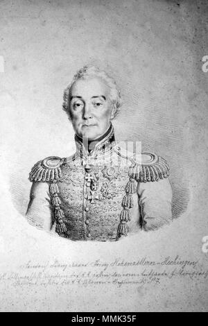 . Deutsch: Friedrich Franz Xaver von Hohenzollern-Hechingen (1757.1844), Prinz, k. k. Feldmarschall, Kapitän der ersten Arcieren-Leibgarde, Kommandeur des M.Th. O., Präsident des Hofkriegsrats, Ritter des Goldenen Vliesses. Lithographie von Josef Lanzedelli d. Ä., um 1828. . Ca. 1820. Josef Lanzedelli d. Ä. (1772-1831) Friedrich Franz Xaver von Hohenzollern-Hechingen Litho, 01. Stockfoto