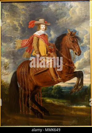 . Equestrian portrait von Kardinal Infante Ferdinand von Österreich. 17. Jahrhundert. Equestrian portrait von Kardinal Infante Ferdinand von Österreich, durch Antoine-Francois van der Meulen, Öl auf Holz - Villa Vauban - Luxemburg Stadt-DSC-06479 Stockfoto