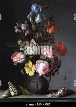 Blumen in einer Vase mit Muscheln und Insekten. ca. 1630. Balthasar van der Ast - Blumen in einer Vase mit Muscheln und Insekten - WGA 1042 Stockfoto