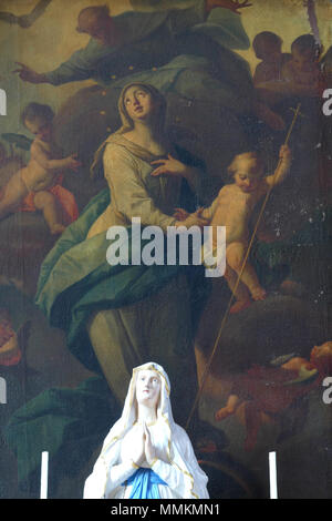 . Français: Elsass, Bas-Rhin, Église Saint-Georges d'Epfig (IA 00115259). Autel secondaire de la Vierge (XVIIIe), de Stil Louis XVI: Tableau'Immaculée Conception" (Monique DANICHE, huile sur toile, XVIIIe). Dieses Objekt befindet sich in der Basis Palissy, Datenbank der Französische Möbel Erbe des französischen Kulturministeriums indiziert, unter den Referenzen im 67005659 67005631 und IM. Brezhoneg | Deutsch | English | Español | English | Deutsch | Français | Magyar | Italiano | Plattdüütsch | Português | +/-. 19. August 2015. © Ralph Hammann - Wikimedia Commons Epfig StGeorges 17a Stockfoto