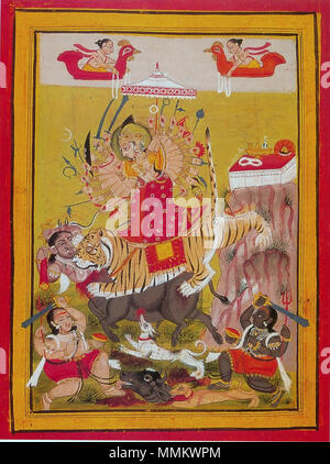 . Englisch: Göttin Durgha Tötung der Buffalo Demon. Mewar, ca 1750, S.S. Backliwala Sammlung. 27. Mai 2012. Anonyme Göttin Durgha Tötung der Buffalo Demon. Mewar, ca 1750, S.S. Backliwala Sammlung Stockfoto