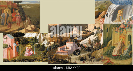 . Englisch: verschiedene Aktivitäten des täglichen klösterlichen Lebens dargestellt: auf den Feldern arbeiten, geistliche Versammlungen in der Nähe des Klosters. Es stellt die Figuren der drei Tote und drei Leben, eine Vanitas (erscheint zum Beispiel in das Fresko der Triumph des Todes, neben Buffalmacco der thebais an der Camposanto in Pisa. Zusammen mit Szenen aus dem Leben von Saint Augustin, Romuald, Gregory und Benedikt, dem ursprünglichen Werk, das nach Angaben von Michel Leclère, war "eine Art Thebais, um ein Kloster in der Nähe des Meeres. Ein thebais ist eine Darstellung des Lebens der Kirche Väter in der Wüste. Die p Stockfoto