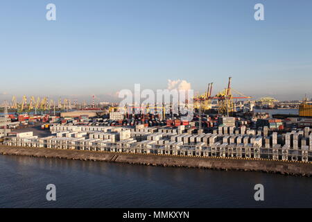 Russland St. Petersburg 24. August 2012, Container Terminal im Hafen von St. Petersburg eine Ansicht von oben Stockfoto