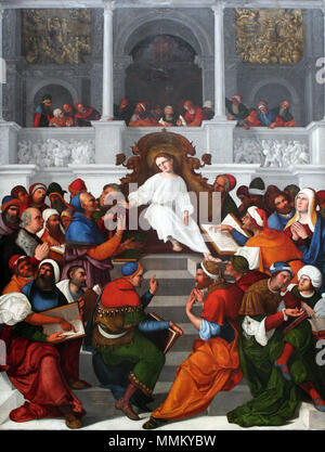 Der 12-jährige Jesus lehrte im Tempel. 1524. 1524 Mazzolino der zwölfjährige Jesus im Tempel anagoria Lehre Stockfoto