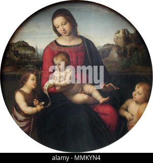 Englisch: Maria mit dem Kind, Johannes der Täufer und ein Junge - Terranova Madonna English: Maria mit dem Art, Johannes dem Täufer und einem Knaben???????:????? ? ?????????????? ?????????? ? ??????? . Ca. 1504-1505. 1505 Raffael Maria mit Art, Johannes dem Taeufer und Knaben anagoria Stockfoto