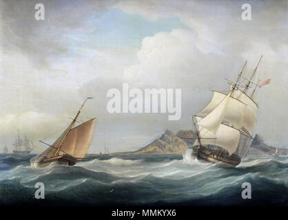 . Englisch: Die zweite ILLUSTRE in der Royal Navy Öl auf Leinwand 47 x 63 cm zu dienen ca. 1811 Die zweite ILLUSTRE in der Royal Navy * Öl auf Leinwand zu dienen *47 x 63 cm * ca. 1811 HMS Illustrious Position von Table Bay in abgehackt Bedingungen und eine steife Brise, die durch Thomas Whitcombe (British, 1760-1824) Stockfoto