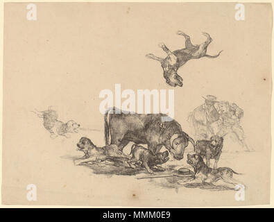 Francisco de Goya, Stier durch Hunde, Spanisch, 1746 - 1828 angegriffen, C. 1825, Lithographie, Rosenwald Collection Goya - Stier von Hunden angegriffen Stockfoto