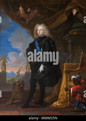 . Español: Retrato del rey Felipe V de España (1683-1746), Que fue Nieto del rey Luis XIV de Francia y el Primer monarca de La Casa de Borbón en España. Retrato del rey Felipe V de España. zwischen 1710 und 1720. Felipe V. Antonio Palomino Stockfoto