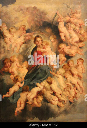 "La Vierge à l'Enfant entourée des Heiligen Unschuldigen", huile sur Bois (Hauteur. 138 cm; largeur. 100 cm) de Pierre Paul Rubens. - OEuvre executée Vers 1618, Appartenant au Musée du Louvre (Paris). - Ref. Nr. WR 1763, Photographiée lors de l'Exposition temporaire" Rubens et son Temps" Au musée du Louvre-Lens. "La Vierge à l'Enfant entourée des Heiligen Unschuldigen", huile sur Bois (Hauteur. 138 cm; largeur. 100 cm) de Pierre Paul Rubens. - OEuvre executée Vers 1618, Appartenant au Musée du Louvre (Paris). - Ref. Nr. WR 1763, Photographiée lors de l'Exposition temporaire" Rubens et son Temps" Stockfoto