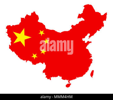 Vektor China Karte mit National Flagge isoliert auf weißem Stockfoto