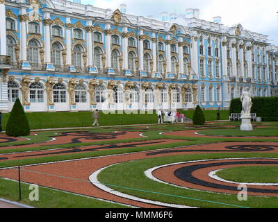 Das Äußere des herrlichen Catherine Palace in Zarskoje Selo in der Nähe von St. Petersburg, Russland Stockfoto
