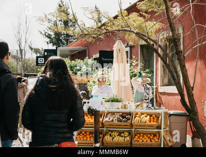 Straße Verkauf von frischen Säften und vegetarisches Essen. Straße handeln. Stockfoto