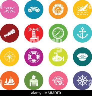Nautische Icons Set bunte Kreise Vektor Stock Vektor