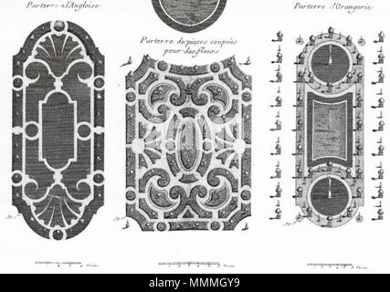 . Español: Diseño de Parterres de Antoine Joseph Dezallier d'Argenville, Publicado en La Théorie et la Pratique du Jardinage (1710). . 1710. Antoine Joseph Dezallier d'Argenville Dezallier parterre Stockfoto