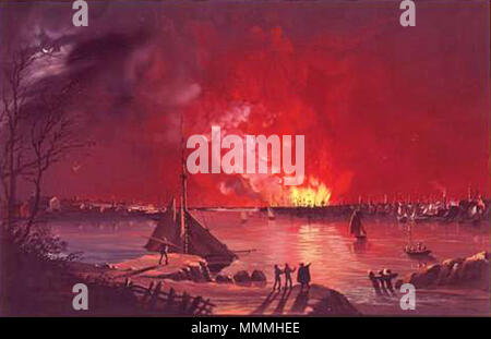 . Siehe Geschichte von New York City (Bild Referenz) Ansicht des Großen Feuers in New York, 31.12.16, 17; 1835, als von Williamsburg (sic). ca. 1835 gesehen. 1835 Große Feuer von New York Stockfoto