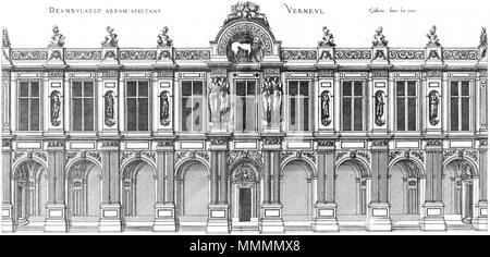 . Englisch: Gravur von Le Premier Volumen des plus excellents Bastiments de France von Jacques ich Androuet du Cerceau: Château de Verneuil-sur-Oise. Erhebung des Hofes Fassade des Corps de Logis, zweiten Design. 1576. Ich Jacques Androuet du Cerceau (1510-1585) Alternative Namen Jacques Androuet; Jacques Androuet du Cerceau l'Ancien; Jacques Androuet Du Cerceau; Jacques Androuet DuCerceau; Jacques Androuet Ducerceau Beschreibung des französischen Architekten, Kupferstecher und Verfasser der Vater von Baptiste Androuet du Cerceau Vater von Jacques II Androuet du Cerceau Datum der Geburt / Tod 1510 Stockfoto