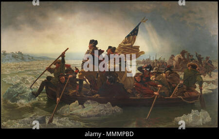 . Englisch: Washington Überquerung des Delaware, Öl auf Leinwand Gemälde von Emanuel Leutze. Maßnahmen 149 x 255 an. (378,5 x 647.7 cm) Washington der Delaware Crossing. 1851. Emanuel Leutze (1816 - 1868) Emanuel Leutze Washingtons Überquerung des Delaware das Metropolitan Museum der Kunst Stockfoto