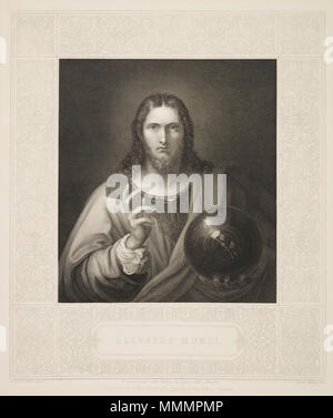 . Englisch: Nach Leonardo da Vinci, Salvator Mundi, veröffentlicht 18 Jun 1844. 18 Jun 1844 veröffentlicht. Nach Leonardo da Vinci nach Leonardo da Vinci, Salvator Mundi, 18. Juni 1844 veröffentlicht. Stockfoto