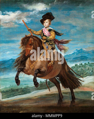 . Español: Retrato ecuestre del Príncipe Baltasar Carlos de Austria (1629-1646), Que fue hijo del rey Felipe IV de España y de la Reina Isabel de Borbón. Equestrian Portrait von Prinz Balthasar Charles. ca. 1635. Principe baltasar Carlos caballo Velazquez lou Stockfoto