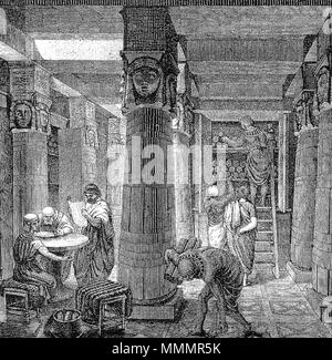 . Englisch: Künstlerische Darstellung der Bibliothek von Alexandria, auf einige archäologische Funde. Deutsch: "Die große Bibliothek von Alexandria". 19. 44 Ancientlibraryalex Stockfoto