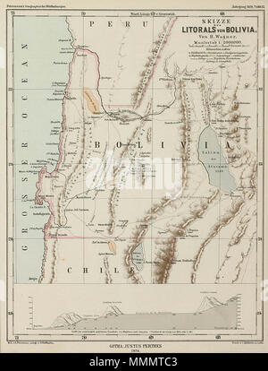 . Englisch: Skizze Litorals von Bolivien, von H.Wagner, Gotha: Justus Perthes, 1876 50 Antofagasta-H. Wagner-1876 Stockfoto