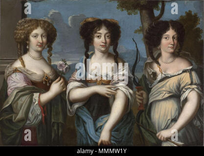 . English: Ausschnitt aus dem Grafik drei Nichten des Kardinals Mazarin: Maria (links), Olympia (Mitte) und Hortensia (rechts) Englisch: Details der Malerei drei Nichten von Kardinal Mazarin: Marie (links), Olympia (Mitte) und Hortense (rechts). 1660s. Drei Nichten von Kardinal Mazarin, 01. Stockfoto