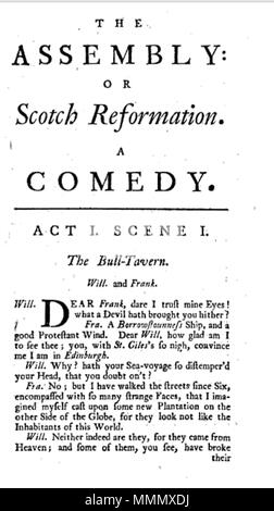 . Englisch: Erste Seite des 1766 Nachdruck der Versammlung durch Archibald Pitcairn. 29 Juli 2013, 15:23:54. Rob Stranae (f. c. 1695) 60 Versammlung 1766 Stockfoto