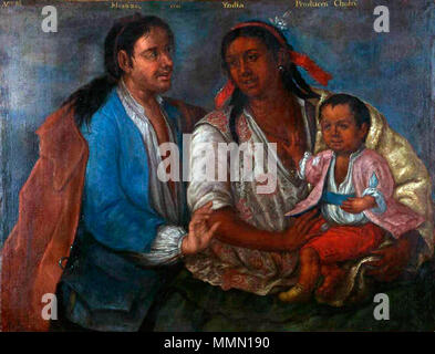 . Español: De la Serie Los cuadros del mestizaje Del Virrey Amat Nr. 16. Mestizo con Yndia. Producen Cholo. ca. 1770. Cholo 1770 Stockfoto