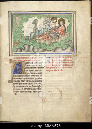 . Folio 3 recto einer Apokalypse Handschrift Der Engel erscheint dem hl. Johannes. 13. Jahrhundert. 98 35166 BritLibAddMS ApocalypseFolio 003 rAngelApeardToJohn Stockfoto