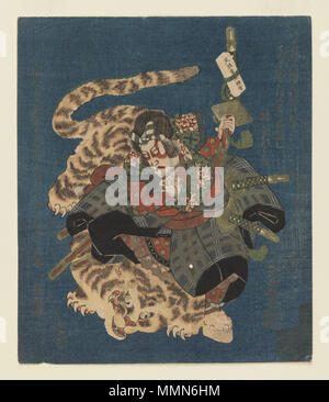 Ichikawa Danjuro VII. als kokusenya Kämpfe Tiger Surimono für Tsurunova Poesie Club von Osaka. zwischen 1828 und 1834. 100 Brooklyn Museum - Ichikawa Danjuro VII. als kokusenya Kämpfe Tiger Surimono für Tsurunova Poesie Club von Osaka-Utayoshi Stockfoto