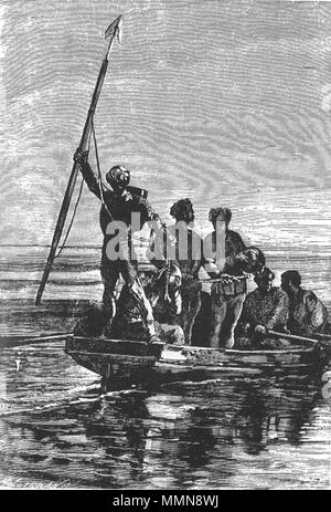 . Englisch: Eine Illustration von Jules Vernes Roman "20 000 Meilen unter dem Meer" (1866-69) gezeichnet von George Roux. Polski: Ilustracja powieści Juliusza Verne' Ein 'Dwadzieścia tysięcy Mil podmorskiej żeglugi' (tytuł przekładany także Jako: "wadzieścia tysięcy Mil podmorskiej żeglugi około świata', '20.000 Mil podmorskiej żeglugi'; 1866-69, ich wyd. 1870) autorstwa Alphonse'a de Neuville lub Édouarda Riou. Français: Jules Verne "Vingt mille lieues Sous les mers" (1866-69), Dessins par Alphonse De Neuville ou Édouard Riou. Diese Datei wurde hochgeladen mit Commonist. Orginal Beschreibung tak Stockfoto