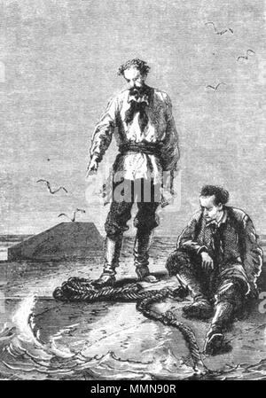 . Englisch: Eine Illustration von Jules Vernes Roman "20 000 Meilen unter dem Meer" (1866-69) gezeichnet von George Roux. Polski: Ilustracja powieści Juliusza Verne' Ein 'Dwadzieścia tysięcy Mil podmorskiej żeglugi' (tytuł przekładany także Jako: "wadzieścia tysięcy Mil podmorskiej żeglugi około świata', '20.000 Mil podmorskiej żeglugi'; 1866-69, ich wyd. 1870) autorstwa Alphonse'a de Neuville lub Édouarda Riou. Français: Jules Verne "Vingt mille lieues Sous les mers" (1866-69), Dessins par Alphonse De Neuville ou Édouard Riou. Diese Datei wurde hochgeladen mit Commonist. Orginal Beschreibung tak Stockfoto