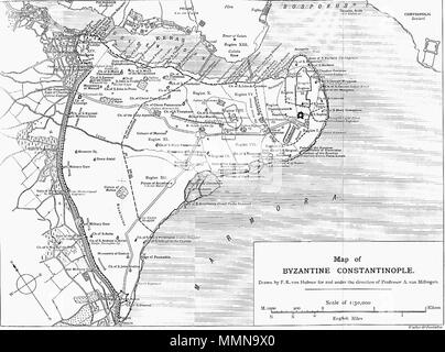 . Detaillierte Karte der Stadt Konstantinopel und der wichtigsten Gebäude in byzantinischer Zeit. 106 byzantinischen Konstantinopel Stockfoto