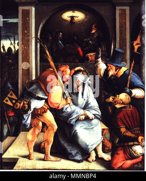 English: Verspottung Christi. Englisch: Verhöhnung von Christus. Polski: Naigrawanie z Chrystusa. ca. 1535-1538. Verspottung Christi Stockfoto