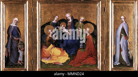 Englisch: Triptychon: Madonna mit Kind und Heiligen. zwischen 1410 und 1440. Im 15. Jahrhundert unbekannte Maler - Triptychon - Madonna mit Kind und Heiligen - WGA 23730 Stockfoto